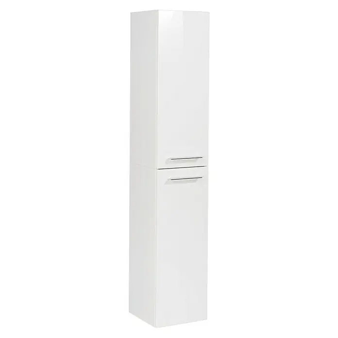 Fackelmann B.perfekt Bad-Hochschrank - B x T x H: 30 x 31,8 x 158,8 cm, Weiß Hochglanz - Weißer, hochglänzender Badezimmerschrank mit zwei Türen und Griffen. Der Schrank bietet viel Stauraum für das Badezimmer.