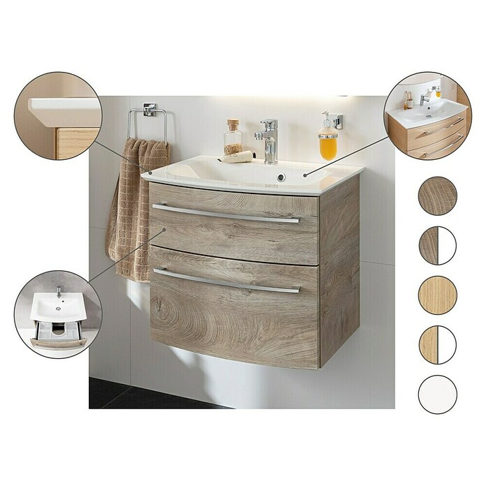 Fackelmann B.style Badmöbel-Set (Gesamtbreite Badmöbel: 83,2 cm, Weiß Hochglanz/Nature Oak Holzoptik) | BAUHAUS