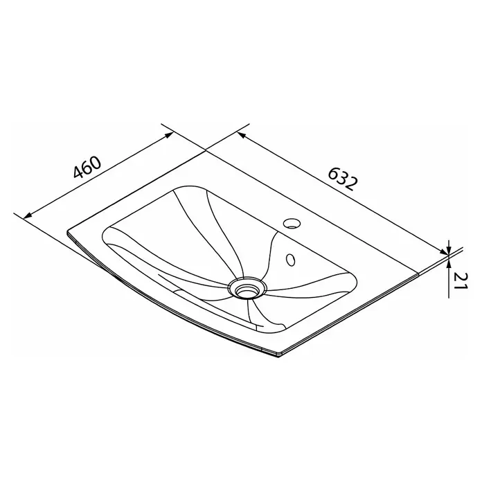 Fackelmann B.style Badmöbel-Set - Gesamtbreite Badmöbel: 63,2 cm, Nature Oak Holzoptik - Abbildung eines Waschtischs mit den Maßen 632 x 460 mm und einer Dicke von 21 mm.