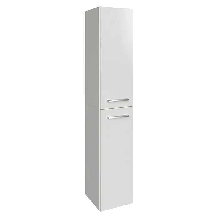 Fackelmann B.style Hochschrank - B x T x H: 30 x 31,8 x 162 cm, Anschlag: Rechts, Weiß - Ein schlanker, weißer Badezimmerschrank mit zwei Türen und silberfarbenen Griffen bietet eleganten Stauraum für Ihr Bad.