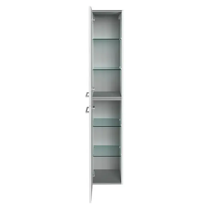 Fackelmann B.style Hochschrank - B x T x H: 30 x 31,8 x 162 cm, Anschlag: Links, Weiß - Ein schlanker, weißer Badezimmerschrank mit mehreren Glasböden, die viel Stauraum bieten. Ideal für jedes moderne Badezimmer.