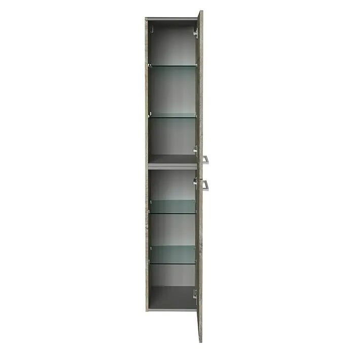 Fackelmann B.style Hochschrank - B x T x H: 30 x 31,8 x 162 cm, Anschlag: Rechts, Nature Oak Holzoptik - Der offene Badezimmerschrank aus Holz bietet Glasböden und viel Stauraum für Badutensilien, wodurch Ordnung und Übersichtlichkeit gewährleistet werden.