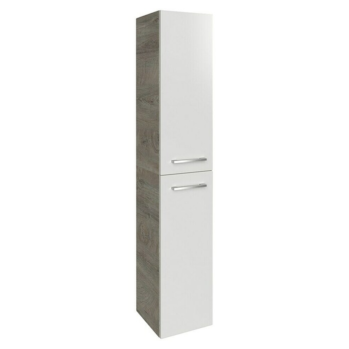 Fackelmann B.style Hochschrank (B x T x H: 30 x 31,8 x 162 cm, Anschlag: Links, Weiß Hochglanz/Nature Oak Holzoptik) | BAUHAUS