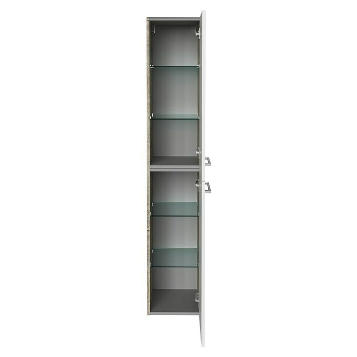 Fackelmann B.style Hochschrank (B x T x H: 30 x 31,8 x 162 cm, Anschlag: Rechts, Weiß Hochglanz/Nature Oak Holzoptik) | BAUHAUS