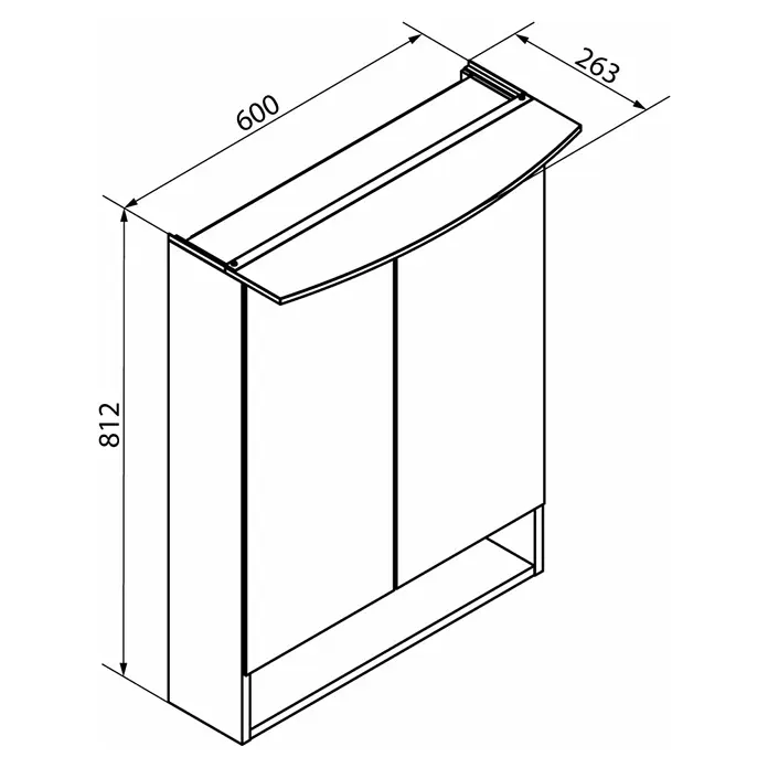 Fackelmann B.style LED-Spiegelschrank - B x H: 60 x 81,2 cm, Weiß - Schemazeichnung eines Badezimmerschranks mit den Maßen 600 x 263 x 812 mm.