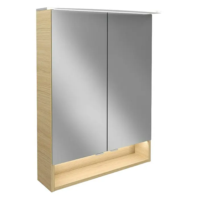 Fackelmann B.style LED-Spiegelschrank - B x H: 60 x 81,2 cm, Sandeiche - Ein moderner Spiegelschrank mit Holzrahmen und integrierter Beleuchtung. Ideal für stilvolle Badezimmer.