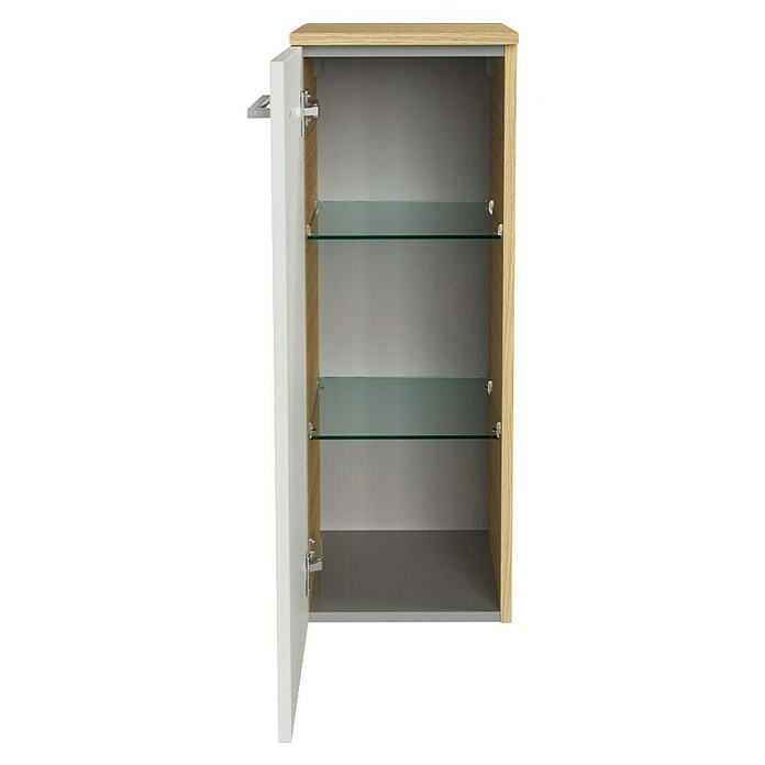 Fackelmann B.style Midischrank (1-türig, B x T x H: 30,2 x 32 x 82,6 cm, Anschlag: Links, Weiß Hochglanz/Sandeiche) | BAUHAUS