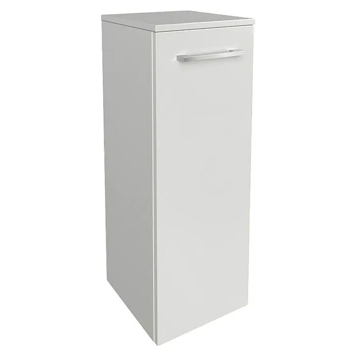 Fackelmann B.style Midischrank - 1-türig, B x T x H: 30,2 x 32 x 82,6 cm, Anschlag: Links, Weiß - Ein schmaler, weißer Badezimmerschrank mit einer Schublade und einem silbernen Griff, ideal für kleine Räume und zur Aufbewahrung von Badutensilien.