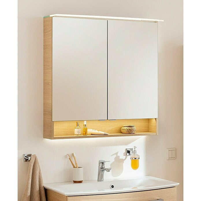 Fackelmann B.style LED-Spiegelschrank (B x H: 80 x 81,2 cm, Sandeiche) | BAUHAUS