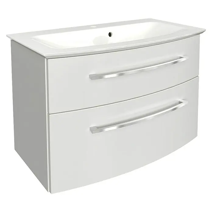 Fackelmann B.style Badmöbel-Set - Gesamtbreite Badmöbel: 83,2 cm, Weiß - Weißer Waschbeckenunterschrank mit zwei Schubladen und gebogenen Griffen. Praktisches und modernes Design für jedes Badezimmer.