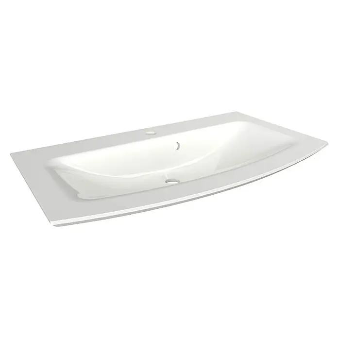 Fackelmann B.style Badmöbel-Set - Gesamtbreite Badmöbel: 83,2 cm, Sandeiche - Elegantes Waschbecken für das Badezimmer. Das Design ist modern und die Oberfläche glänzend weiß. Ideal für stilvolle Badezimmer.