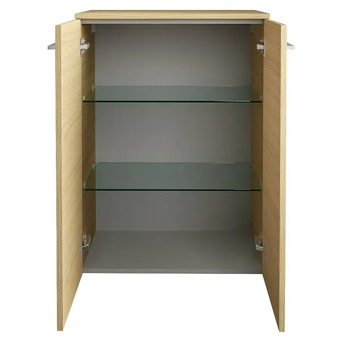 Fackelmann B.style Midischrank - 2-türig, B x T x H: 60,2 x 32 x 82,6 cm, Sandeiche - Offener Hängeschrank mit zwei Glasböden und hellen Holzfronten.
