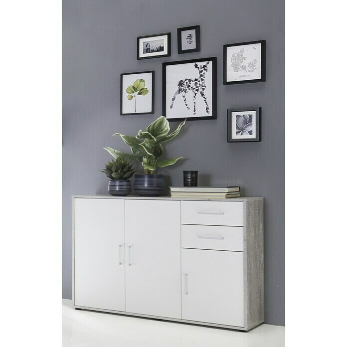 Wilmes SideboardL x B x H: 108 x 37 x 85 cm, Weiß/Beton, Anzahl Schubladen: 2 Stk. Mood Shot