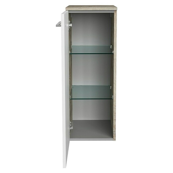 Fackelmann B.style Midischrank (1-türig, B x T x H: 30,2 x 32 x 82,6 cm, Anschlag: Links, Weiß Hochglanz/Nature Oak Holzoptik) | BAUHAUS