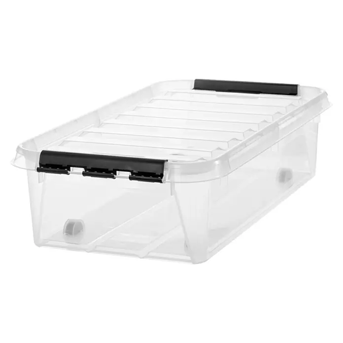 SmartStore Aufbewahrungsbox Classic 30 - L x B x H: 72 x 40 x 20 cm, Kunststoff, Transparent - Klarer Aufbewahrungsbehälter mit schwarzem Deckel und Verschlüssen, ideal für die Organisation von Gegenständen im ganzen Haus.