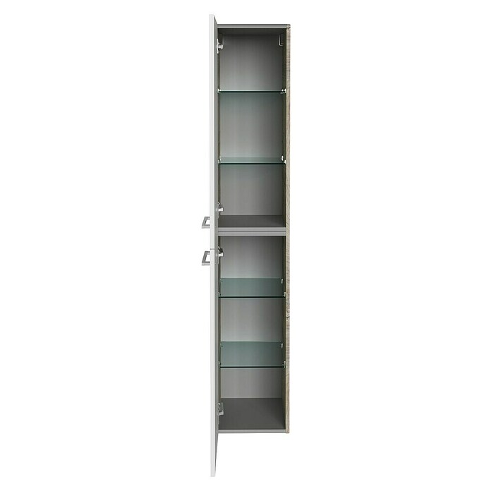 Fackelmann B.style Hochschrank (B x T x H: 30 x 31,8 x 162 cm, Anschlag: Links, Weiß Hochglanz/Nature Oak Holzoptik) | BAUHAUS