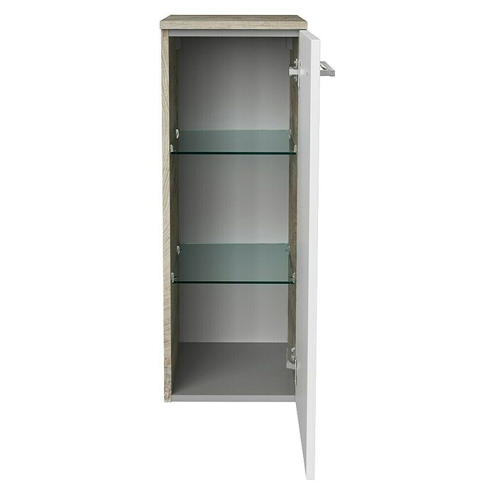 Fackelmann B.style Midischrank (1-türig, B x T x H: 30,2 x 32 x 82,6 cm, Anschlag: Rechts, Weiß Hochglanz/Nature Oak Holzoptik) | BAUHAUS