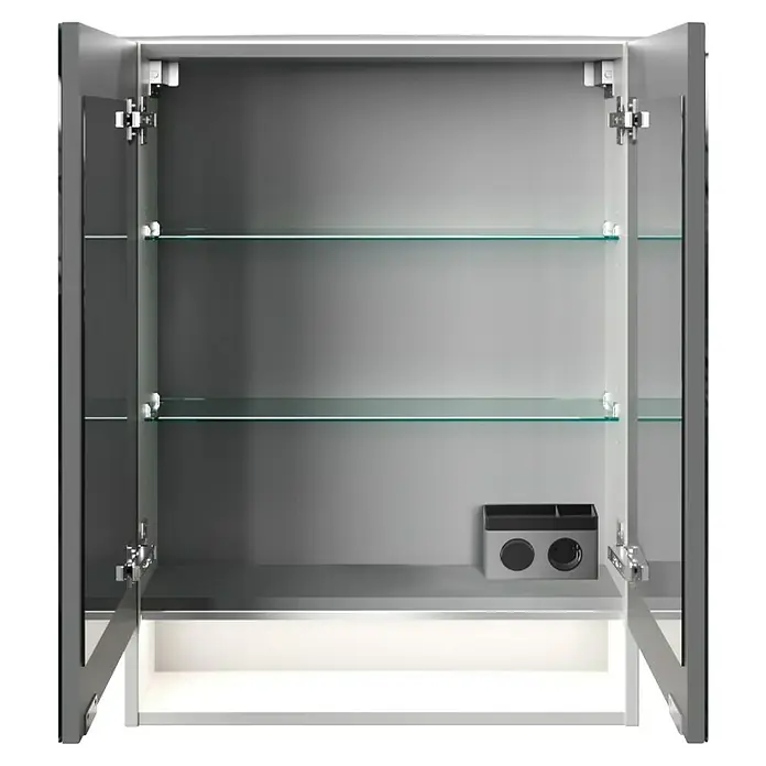 Fackelmann B.style LED-Spiegelschrank - B x H: 60 x 81,2 cm, Weiß - Offener Badezimmerschrank mit Glasböden, Beleuchtung und Aufbewahrungsbox für Utensilien, modernes Design.