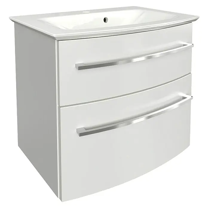Fackelmann B.style Badmöbel-Set - Gesamtbreite Badmöbel: 63,2 cm, Weiß - Ein moderner weißer Waschtischunterschrank mit zwei Schubladen und Chromgriffen, ideal für jedes Badezimmer.