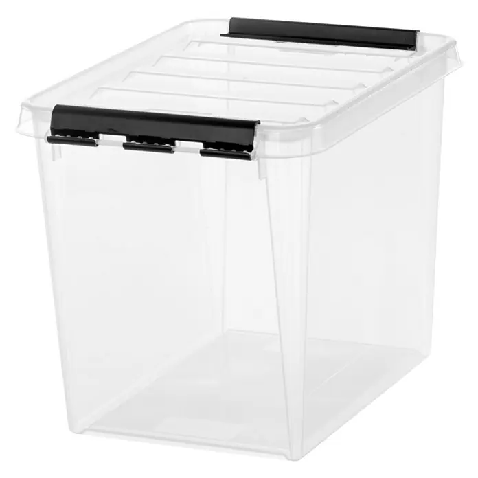 SmartStore Aufbewahrungsbox Classic 13 - L x B x H: 34 x 25 x 27 cm, Kunststoff, Transparent - Klarer Kunststoffbehälter mit schwarzem Deckelverschluss zur Aufbewahrung von Gegenständen.