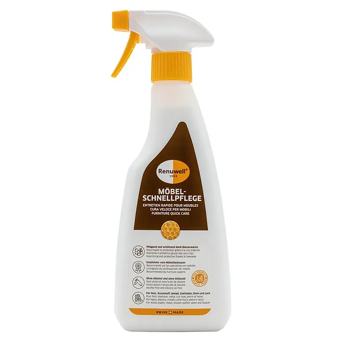Renuwell Möbel-Schnellpflege mit Bienenwachs - 500 ml - Möbel Schnellpflege von Renuwell mit Bienenwachs, alkoholfrei und silikonölfrei, für Holz, Kunststoff, Metall, Glattleder, Stein und Lack.