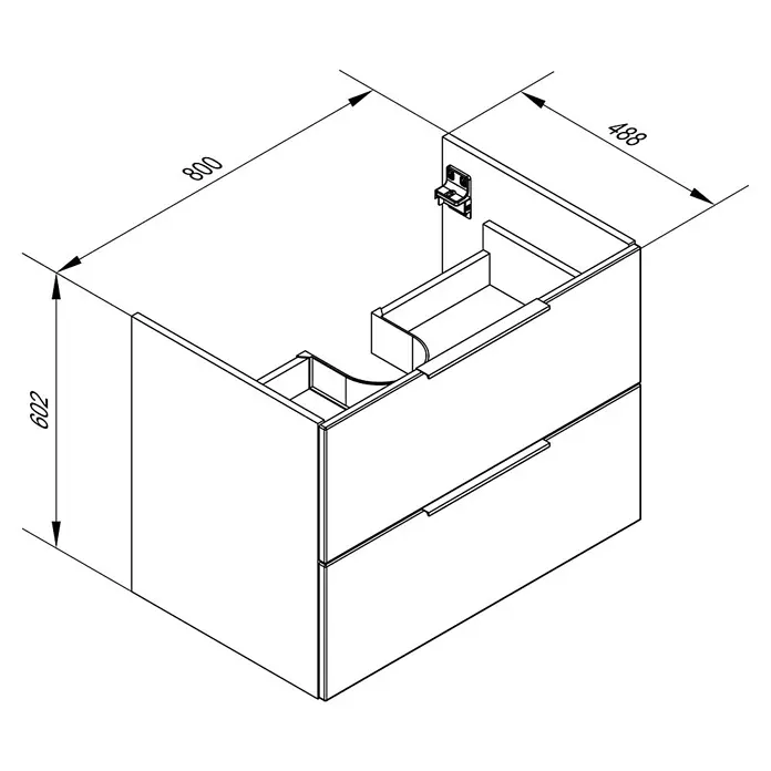 Fackelmann Luna Waschbeckenunterschrank - B x T x H: 80 x 48,8 x 60,2 cm, Anthrazit Hochglanz - Abbildung eines Waschtischunterschranks mit Schubladen und den Maßen 800x488x602.