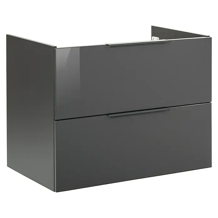 Fackelmann Luna Waschbeckenunterschrank - B x T x H: 80 x 48,8 x 60,2 cm, Anthrazit Hochglanz - Grauer Waschtischunterschrank mit zwei Schubladen und modernen Griffen. Perfekt für jedes Badezimmer.