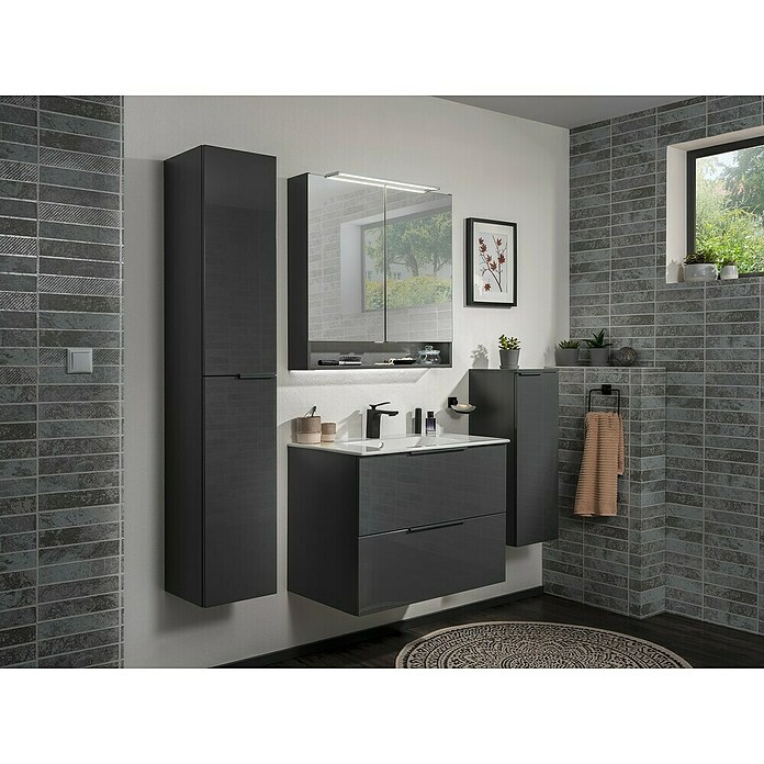 Fackelmann Luna Hochschrank (B x T x H: 30 x 31,8 x 162 cm, Anthrazit Hochglanz) | BAUHAUS