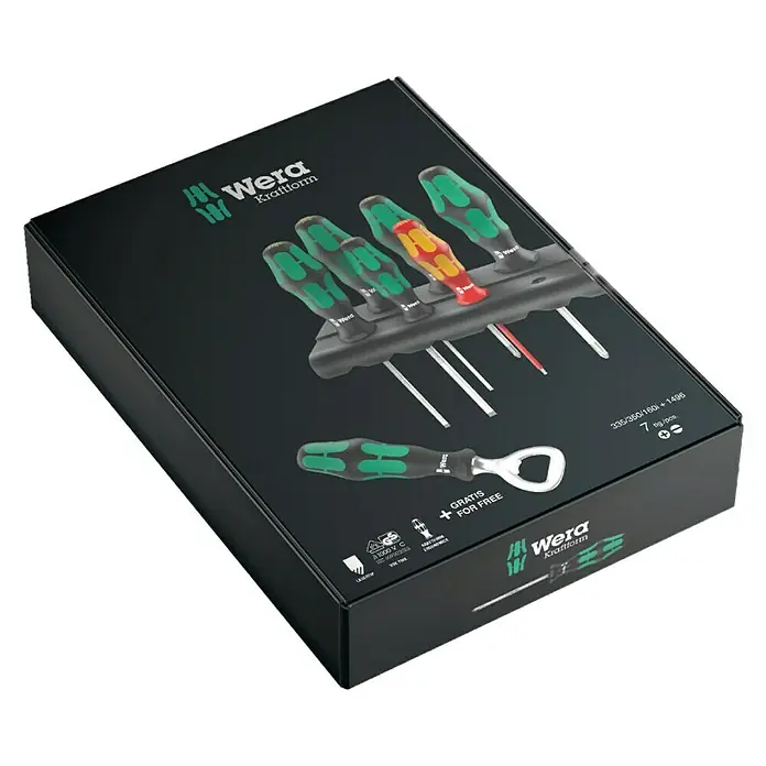 Wera Schraubendreher-Set - 6 -tlg. - Eine Wera Kraftform Schraubendreher-Set-Box, die Präzision und Komfort für jeden Handwerker verspricht. Inklusive Flaschenöffner!