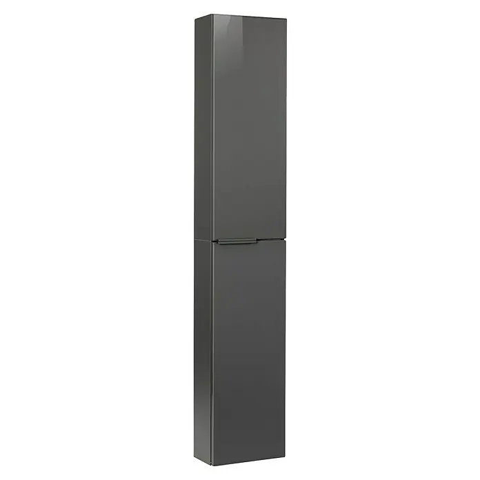 Fackelmann Luna Bad-Hochschrank - B x T x H: 30 x 16,8 x 162 cm, Anthrazit Hochglanz - Ein grauer Kühlschrank mit zwei Türen. Das Gerät hat ein schlichtes, modernes Design und ist eine funktionale Ergänzung für jede Küche.