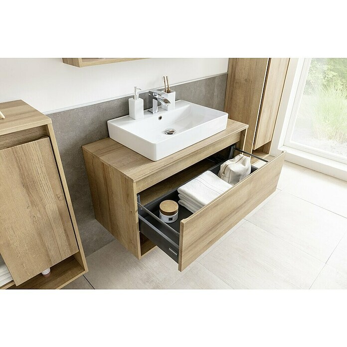 Fackelmann Natura Waschtischunterschrank (B x T x H: 93,4 x 45,5 x 52,3 cm, Ast Eiche Holzoptik) | BAUHAUS