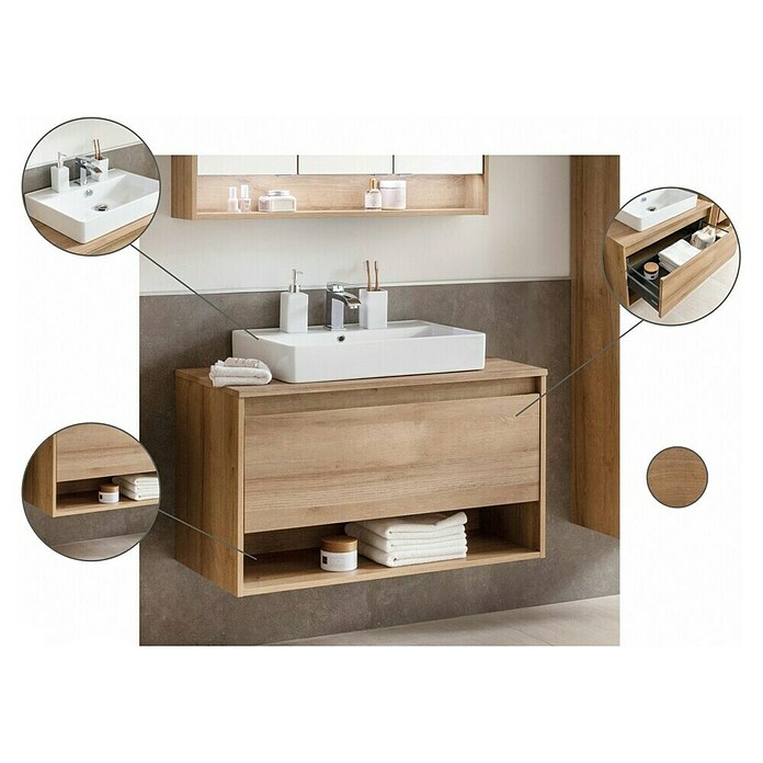 Fackelmann Natura Waschtischunterschrank (B x T x H: 93,4 x 45,5 x 52,3 cm, Ast Eiche Holzoptik) | BAUHAUS