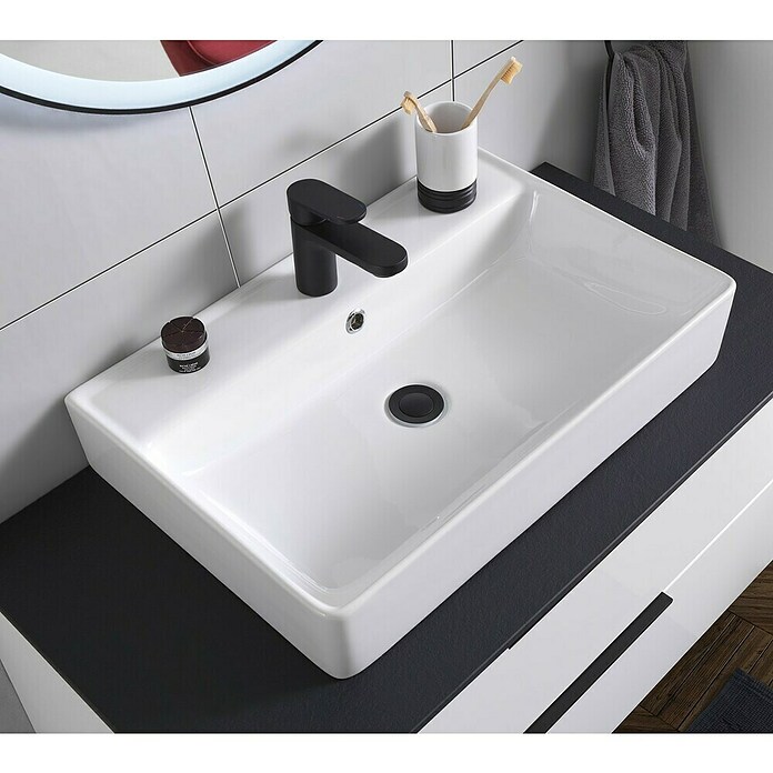 Fackelmann Aufsatzwaschbecken VAIDA (B x L: 61 x 41 cm, Hahnloch: Mitte, Mit Überlauf, Weiß) | BAUHAUS