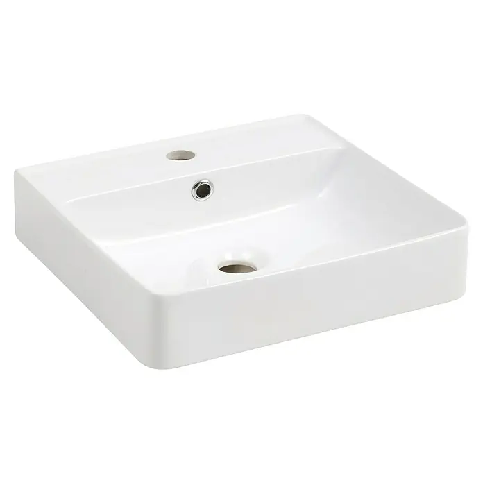 Fackelmann Aufsatzwaschbecken VAIDA - B x L: 41 x 41 cm, Keramik, Hahnloch: Mitte, Mit Überlauf, Weiß - Elegantes, rechteckiges Waschbecken aus weißer Keramik mit Hahnloch und Überlauf. Ideal für moderne Badezimmer.