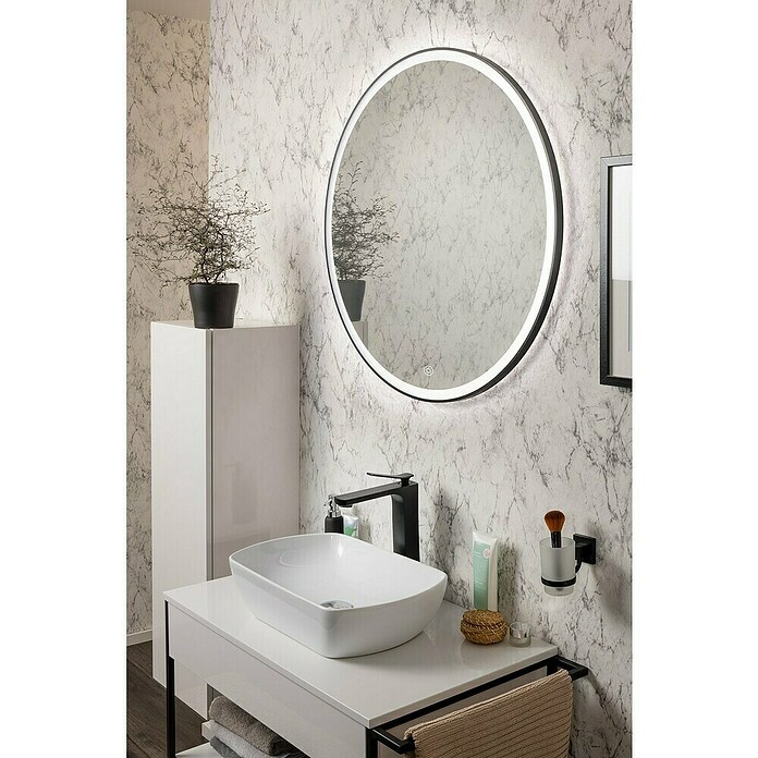 Fackelmann Mirrors LED-Lichtspiegel New York (80 x 80 cm, Sensorschalter mit Memoryfunktion, Rund, Schwarz) | BAUHAUS