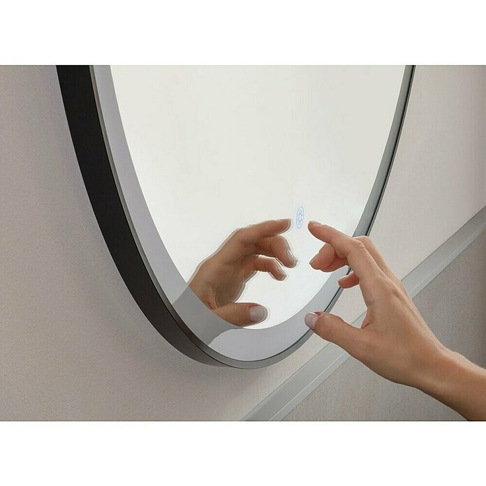 Fackelmann Mirrors LED-Lichtspiegel New York (80 x 80 cm, Sensorschalter mit Memoryfunktion, Rund, Schwarz) | BAUHAUS