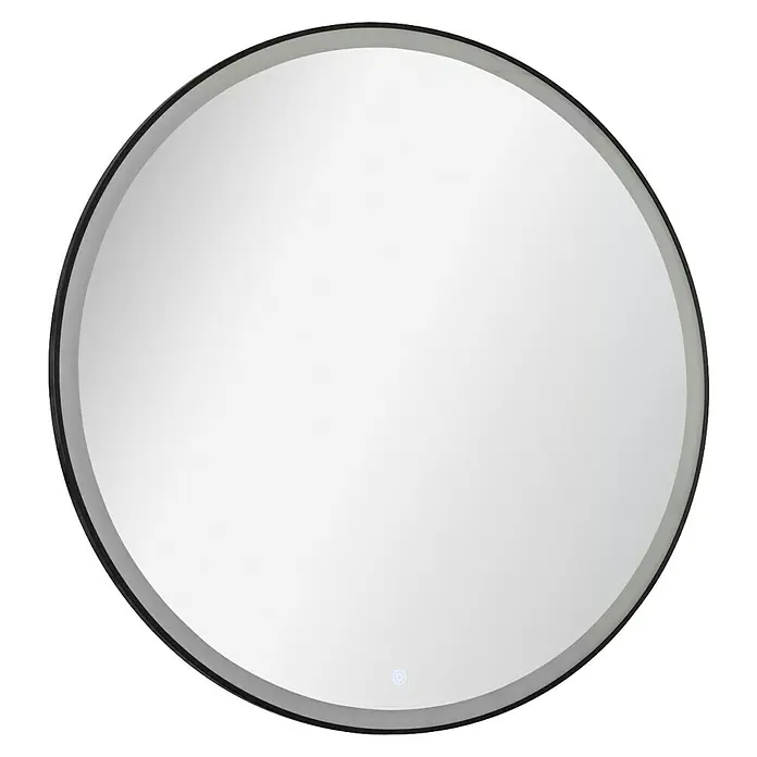 Fackelmann Mirrors LED-Lichtspiegel - 80 x 80 cm, Einfacher Anschluss über Schraubklemme, Rund, Schwarz - Runder Wandspiegel mit schmalem Rahmen und subtiler LED-Beleuchtung für ein modernes Ambiente im Badezimmer.