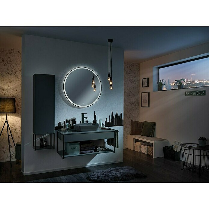 Fackelmann Mirrors LED-Lichtspiegel New York (80 x 80 cm, Sensorschalter mit Memoryfunktion, Rund, Schwarz) | BAUHAUS