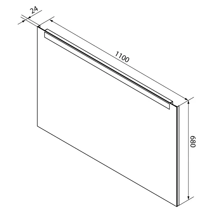 Fackelmann Mirrors LED-Lichtspiegel - 110 x 68 cm, Einfacher Anschluss über Schraubklemme, Rechteckig - Darstellung eines rechteckigen Spiegels mit den Maßen 1100 x 680 und einer Tiefe von 24 mm.