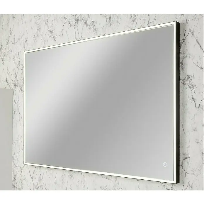 Fackelmann Mirrors LED-Lichtspiegel - 100 x 68 cm, Einfacher Anschluss über Schraubklemme, Rechteckig, Schwarz - Beleuchteter rechteckiger Spiegel mit schlankem Rahmen, ideal für moderne Badezimmerdesigns. Perfekt für stilvolle Akzente.