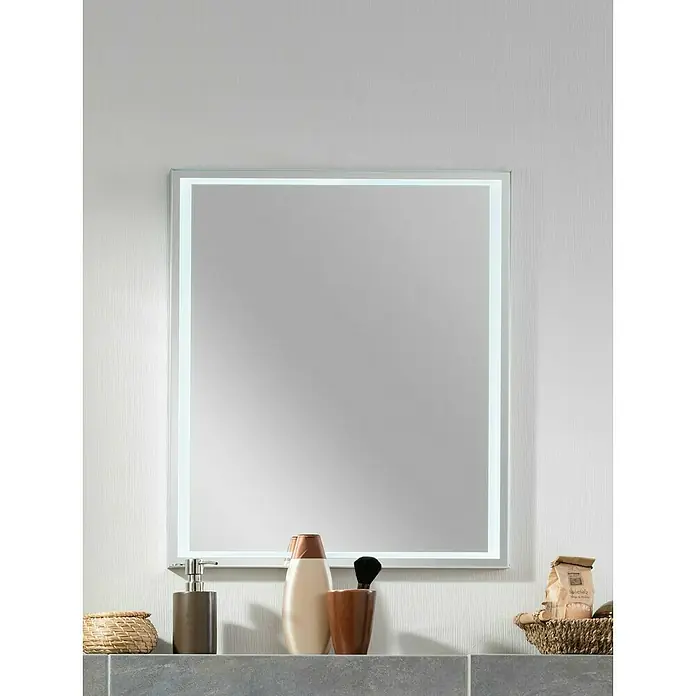 Fackelmann Lichtspiegel Framelight - B x H: 60,5 x 70,5 cm - Dieser beleuchtete Badezimmerspiegel bietet eine moderne und elegante Optik für jedes Badezimmer. Er sorgt für optimale Lichtverhältnisse beim Schminken.
