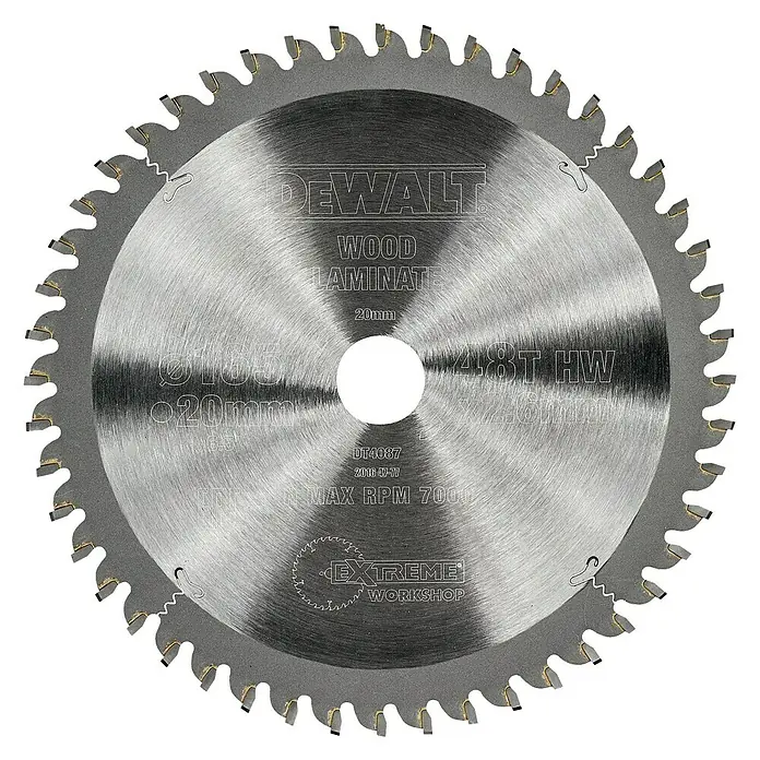 DeWalt Extreme Disco de sierra DT4087-QZ - Diámetro: 165 mm, Orificio: 20 mm, 48 ud. - Hoja de sierra circular DeWalt para madera y laminado con 48 ​​dientes y máx. RPM de 7000.