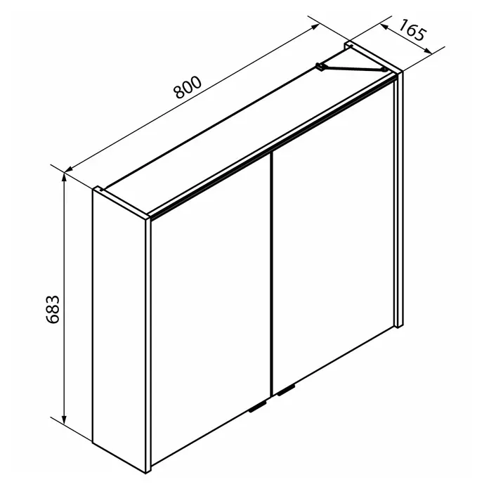Fackelmann Verona LED-Spiegelschrank - 80 x 68,3 cm, Weiß - Eine perspektivische Zeichnung eines Badezimmerschranks mit den Maßen 800 x 683 x 165 mm.