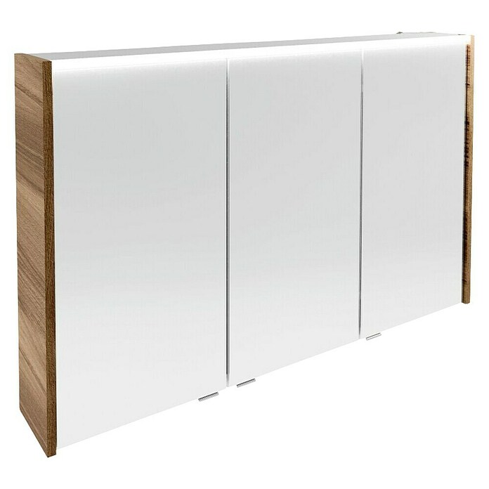 Fackelmann Verona LED-Spiegelschrank (110 x 68,3 cm, Weiß/Braun) | BAUHAUS