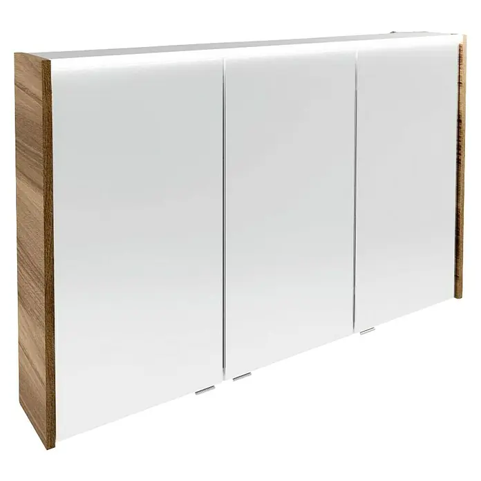 Fackelmann Verona LED-Spiegelschrank - 110 x 68,3 cm, Nussbaum Holzoptik - Ein elegantes Sideboard mit weißen Fronten und Holzakzenten. Das moderne Möbelstück bietet stilvollen Stauraum für Ihr Zuhause.
