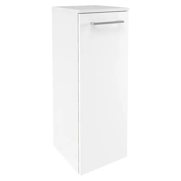 Fackelmann Verona Midischrank - B x T x H: 30,2 x 32 x 82,6 cm, DIN Anschlag: Links, Weiß Hochglanz - Ein weißer Badschrank mit einem minimalistischen, horizontalen Griff bietet stilvollen Stauraum für Ihr Badezimmer. Perfekt für moderne Bäder.