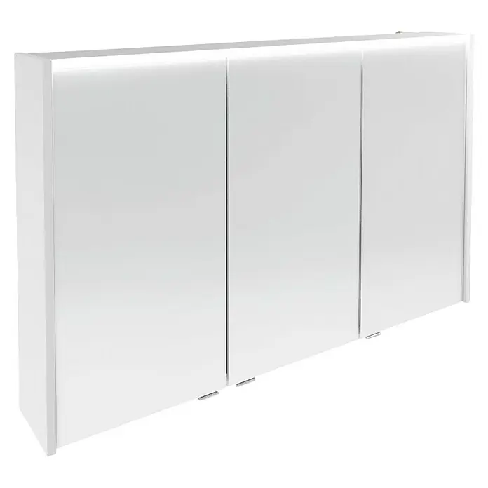 Fackelmann Verona LED-Spiegelschrank - 110 x 68,3 cm, Weiß - Ein dreitüriger weißer Spiegelschrank mit schlichtem, modernem Design, ideal für jedes Badezimmer, das zusätzlichen Stauraum benötigt.