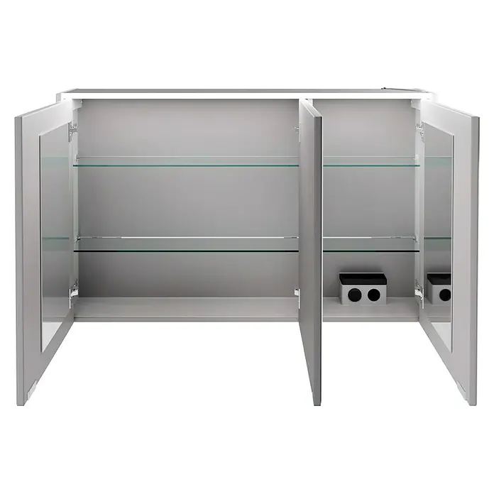 Fackelmann Verona LED-Spiegelschrank - 110 x 68,3 cm, Weiß - Offener Spiegelschrank mit Glasböden, der viel Stauraum bietet und gleichzeitig ein modernes Design aufweist. Ideal für jedes Badezimmer.