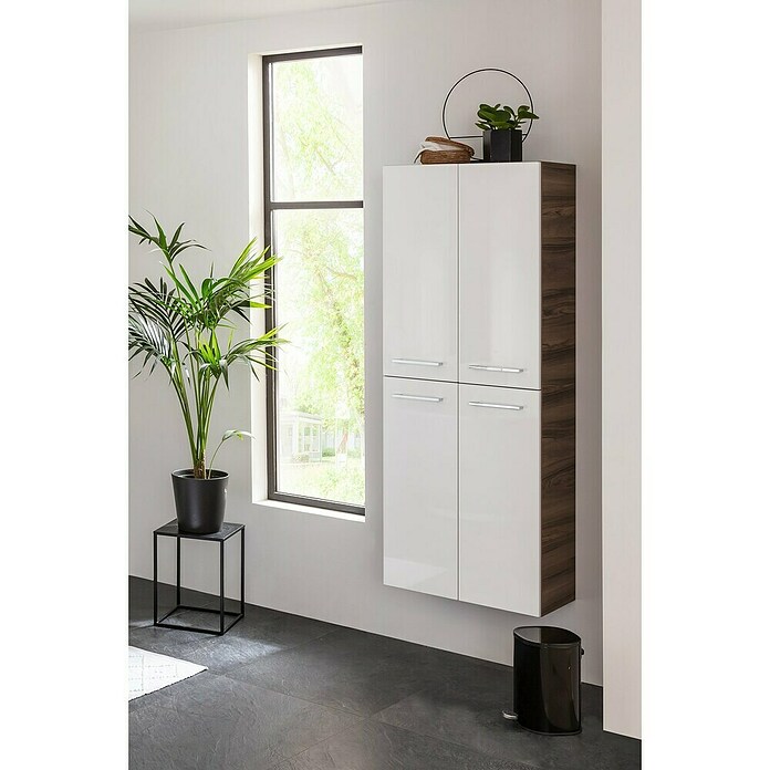 Fackelmann Verona Hochschrank (B x T x H: 60 x 31,8 x 162 cm, Weiß Hochglanz/Nussbaum, Anzahl Schubladen: 0 Stk.) | BAUHAUS