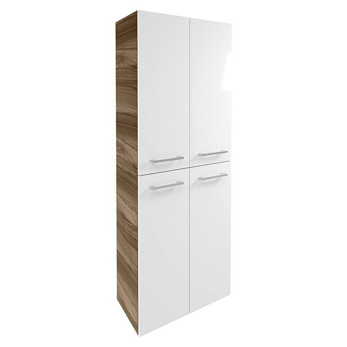 Fackelmann Verona Hochschrank (B x T x H: 60 x 31,8 x 162 cm, Weiß Hochglanz/Nussbaum, Anzahl Schubladen: 0 Stk.) | BAUHAUS